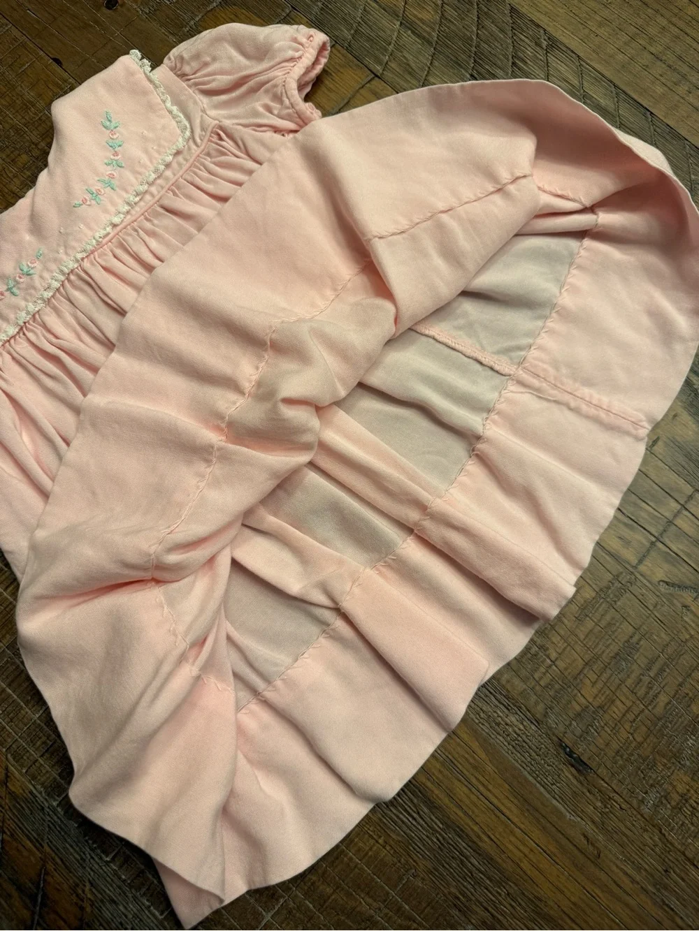 Vintage Nannette Baby Girl Pink Collared Dress Embroidered Flowers 6-9 Months